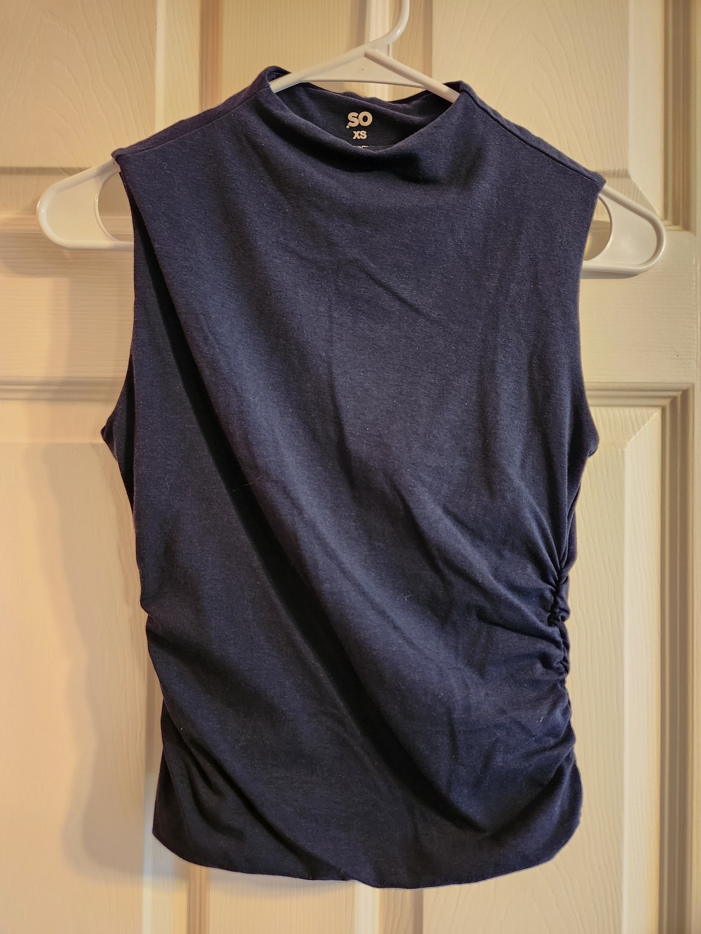 SO Navy Sleeveless Mock Neck Top with Side Ruching XS BUNDLE AND SAVE